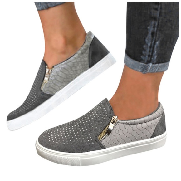 Shoes - New Silver Gray Slip-on Rhinestone Sneakers